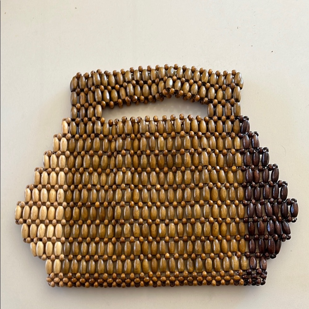 Beaded Handbag in Brown and Tan